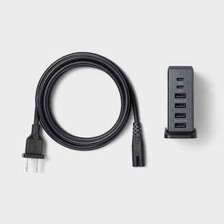 6-Port Charging Hub Vertical 2C + 4A Black Saffiano