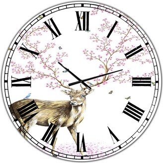 Designart Cherry Blossom Deer Oversized Cottage Wall Clock - 36 x 36