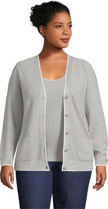 Women's Plus Size Fine Gauge Cotton Cardigan and Tank Sweater Set - Gray heather/ivory