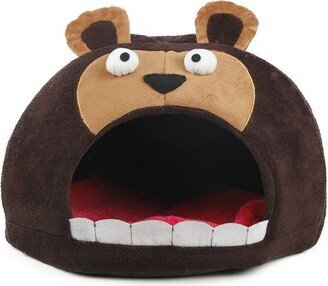 Roar Bear Dark Brown Snuggle Plush Polar Fleece Pet Bed - Large