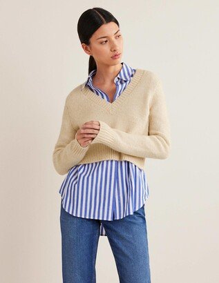 Fluffy Cropped V-Neck Sweater