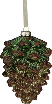 Northlight 4.5 Green Pine Cone with Bronze Glitter Glass Christmas Ornament