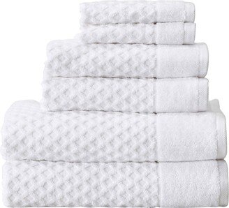 100% Cotton Quick-Dry Diamond Textured Bath Towel Set (6 Piece Set, Optic White) - Great Bay Home