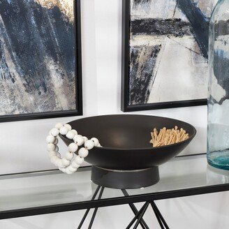 Studio 350 Black Ceramic Wide Decorative Bowl with Elevated Base