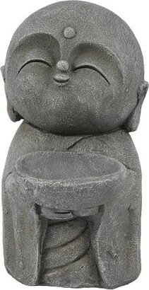 LuxenHome 14.06 Gray MgO Little Buddha Monk and Bowl Garden Statue