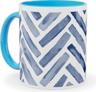 Mugs: Painted Chevron Herringbone Ceramic Mug, Light Blue, 11Oz, Blue