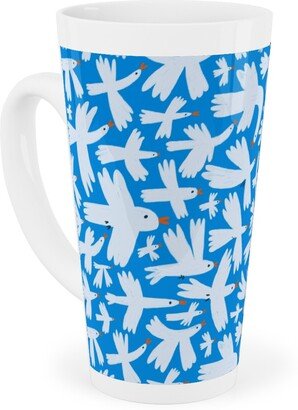 Mugs: Birds - White On Blue Tall Latte Mug, 17Oz, Blue