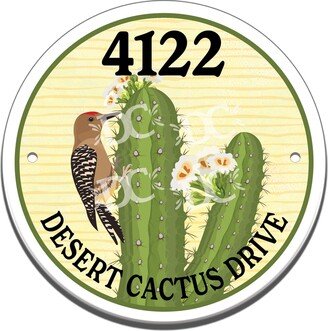 Desert Cactus Themed Ceramic House Number Circle Tile, Arizona Address Sign, Southwestern Succulents Sign