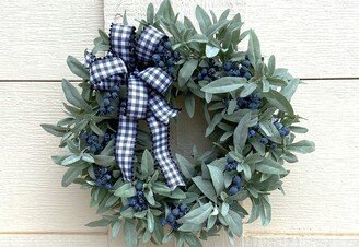 Blueberry Wreath, Farmhouse Lambs Ear Kitchen Sage Everyday Front Door Country Wreath