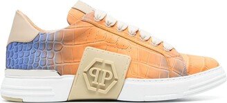 Crocodile-Effect Low-Top Sneakers