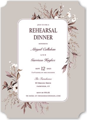 Rehearsal Dinner Invitations: Floral Filigree Rehearsal Dinner Invitation, Beige, 5X7, Pearl Shimmer Cardstock, Ticket