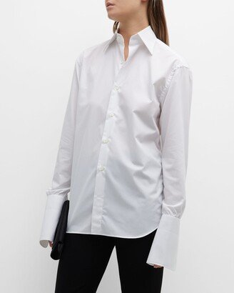 WOERA Point-Collar Button-Front Poplin Shirt-AA