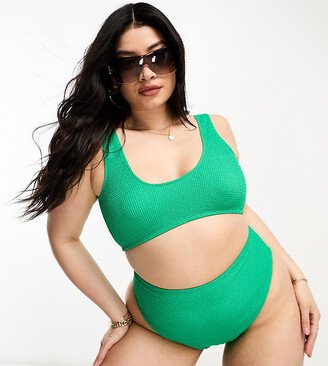 ASOS DESIGN Curve mix and match crinkle scoop crop bikini top in jewel green