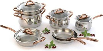 Ouro Gold 11Pc Stainless Steel Cookware Set, Glass Lids