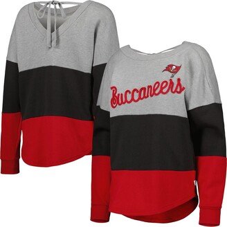 Women's Touch Heathered Gray, Red Tampa Bay Buccaneers Outfield Deep V-Back Pullover Sweatshirt - Heathered Gray, Red