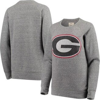 Women's Pressbox Heathered Gray Georgia Bulldogs Big Team Logo Knobi Fleece Tri-Blend Crew Neck Sweatshirt