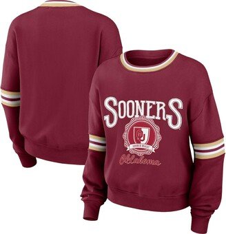 Women's Wear by Erin Andrews Crimson Distressed Oklahoma Sooners Vintage-Like Pullover Sweatshirt