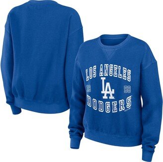 Women's Wear by Erin Andrews Royal Distressed Los Angeles Dodgers Vintage-Like Cord Pullover Sweatshirt