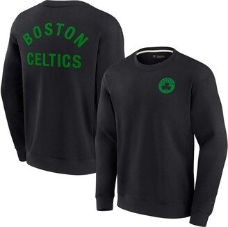 Men's and Women's Fanatics Signature Black Boston Celtics Super Soft Fleece Oversize Arch Crew Pullover Sweatshirt