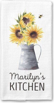 Custom Sunflower Pail Dish Towel | Personalized Kitchen Housewarming Gift Wedding