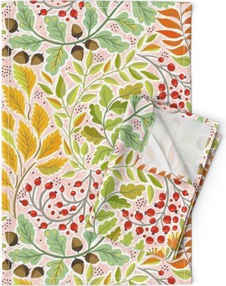 Autumn Leaves Tea Towels | Set Of 2 - Fall Is A Coming By Creativeinchi Berries Acorns Linen Cotton Spoonflower