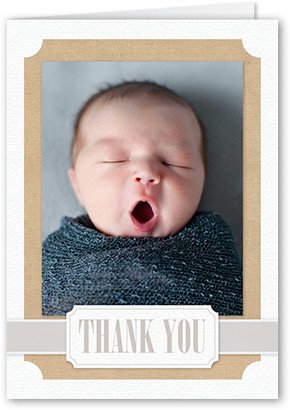 Thank You Cards: Newborn Ribbon Thank You Card, Beige, Matte, Folded Smooth Cardstock