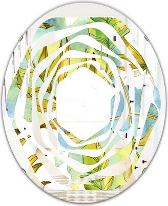 Designart 'Retro Tropical Foliage' Printed Modern Round or Oval Wall Mirror - Whirl