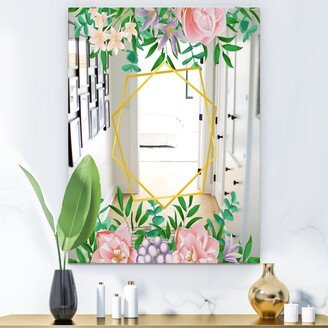 Designart 'Efflorescent Gold Pink 9' Cabin and Lodge Mirror - Printed Wall Mirror