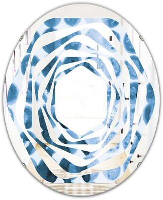 Designart 'Indigo Watercolor Geometrical VII' Printed Modern Round or Oval Wall Mirror - Whirl