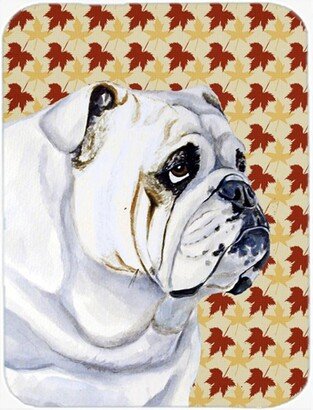 LH9094LCB Bulldog English Fall Leaves Portrait Glass Cutting Board