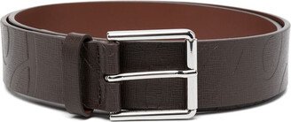 Embossed logo leather belt