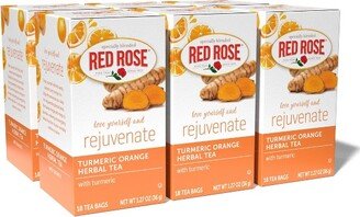 Red Rose Blossoms Turmeric Orange Blossom Herbal Tea with 18 Individually Wrapped Tea Bags Per Box (Pack of 6)