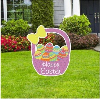 Easter Basket Outdoor Lawn Decoration Sign, Happy Yard Cutouts, Garden Greeting With Metal Stakes