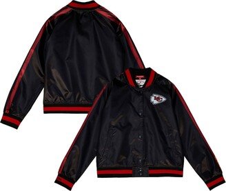 Women's Black Distressed Kansas City Chiefs Raglan Satin Full-Snap Jacket