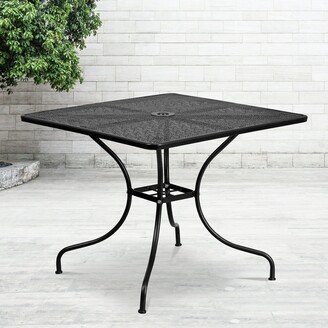 No Square black indoor and outdoor steel terrace table with umbrella hole