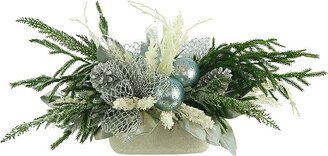 Snowy Evergreen Arrangement in Ceramic Vase