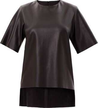 Julia Allert Black Faux Leather Blouse Short Sleeves