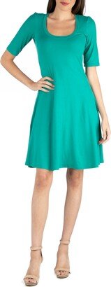 24seven Comfort Apparel A-Line Knee Length Dress with Elbow Length Sleeves