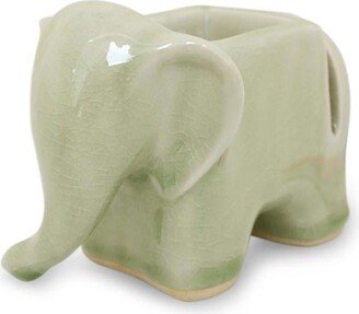 Handmade Green Elephant Celadon Ceramic Card and Clip Holder