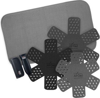 Polyester Silicone 6 Piece Cookware Protectors, Silicone Grip, Dish Drying Mat Set