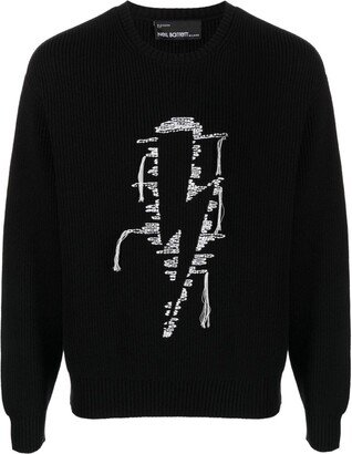 Embroidered-Motif Ribbed-Knit Jumper