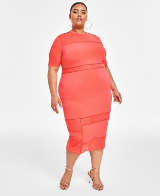 Nina Parker Trendy Plus Size Short-Sleeve Midi Mesh Dress