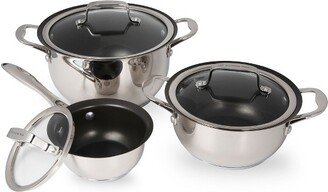 6-Piece Stainless Steel Pots and Pan Set; Scratch-Resistant Non-Stick Cookware