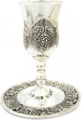Kiddush Cup Includes Plate, 100% Kosher Made in Israel. Judaica Gift. Traditional Jewish Design For Shabbat Table