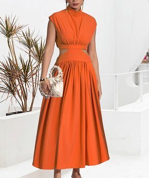 Orange Cutout A-Line Dress - Women
