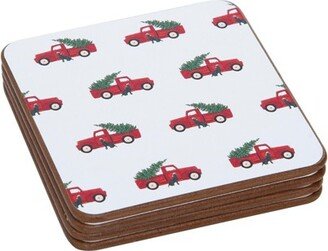 Red Trucks Hardboard Coaster, Set of 4