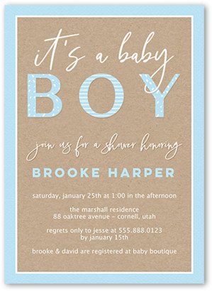 Baby Shower Invitations: Classic Shower Boy Baby Shower Invitation, Blue, 5X7, Signature Smooth Cardstock, Square