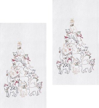 Cat Christmas Tree Flour Sack Kitchen Dishtowel Set of 2