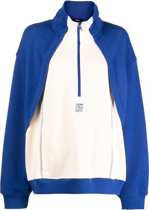 Contrast-Paneled Half-Zip Sweatshirt