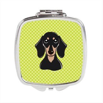 BB1277SCM Checkerboard Lime Green Smooth Black And Tan Dachshund Compact Mirror, 2.75 x 3 x .3 In.